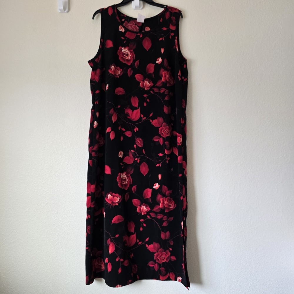 VTG 90s Women Sz 16 Dark Floral Fairy Cottage Sleeveless Maxi Dress Whimsigoth